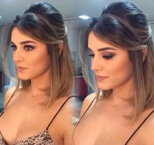 penteado semipreso com topete na franja